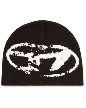 DIESEL Wool-Blend Beanie With Oval D Logo - Black
