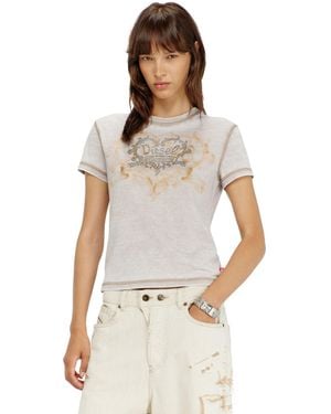 DIESEL Jersey T-Shirt With Rhinestones And Burnout Effect - White
