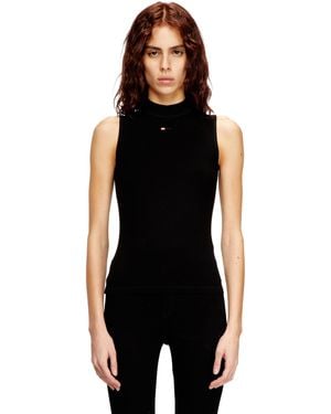 DIESEL Ribbed Tank Top With Mock Neck - Black