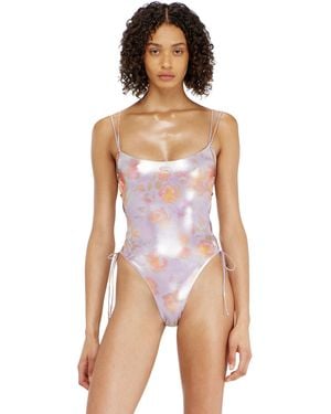 DIESEL Bañador Con Cordones Metálicos Y Estampado Floral - Rosa