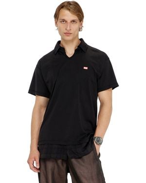 DIESEL Jersey Polo Shirt With Check Flannel Trims - Black