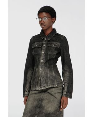 DIESEL Veste Trucker Ajustée En Denim Effet Usé - Noir