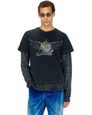 DIESEL Cotton-Hemp T-Shirt With Concert Graphics - Blue