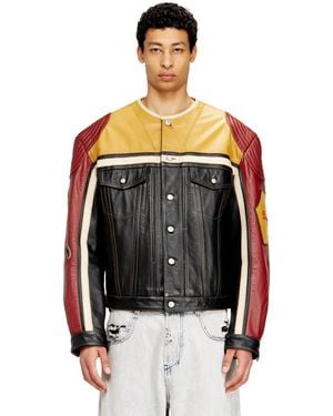 DIESEL Leather Jacket With Patch Details - Black