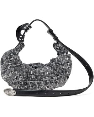 DIESEL Pequeño Bolso Hobo Fruncido En Denim Con Cristales - Negro