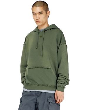 DIESEL Faded Cotton Hoodie With Frayed Details - Green