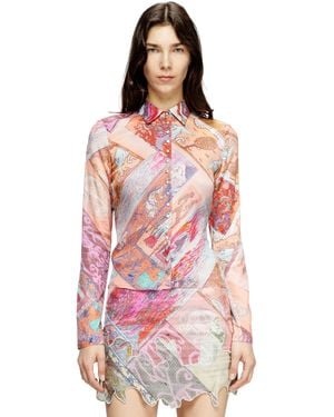 DIESEL Chemise en viscose stretch avec imprimé héraldique - Rouge