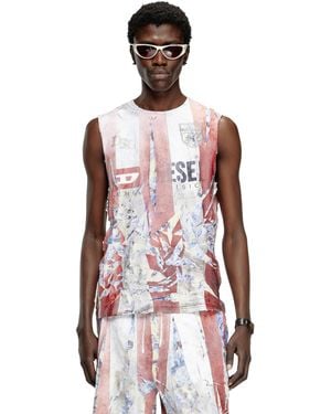 DIESEL Floral Tank Top With Cracked Logo Print - レッド