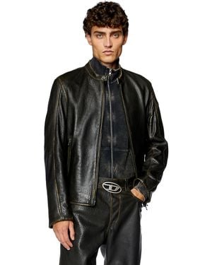 DIESEL Biker Jacket In Wrinkled Leather - Black