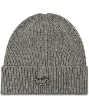 DIESEL Ribbed Beanie With D Embroidery - Gray