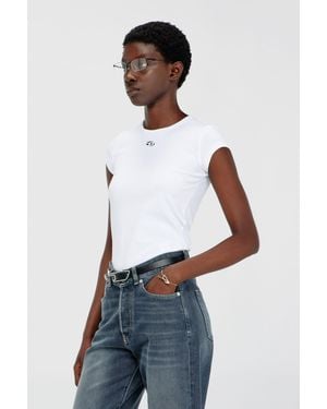 DIESEL T-Shirt With Cut-Out Embroidered Logo - White
