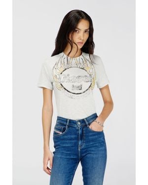 DIESEL T-Shirt Aus Slub-Jersey Mit Crack-Print - Blau