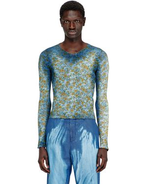 DIESEL Rib-Knit Top With Floral X-Ray Effect - ブルー