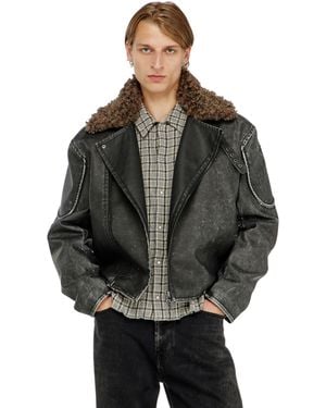 DIESEL Biker Jacket With Detachable Collar - Gray