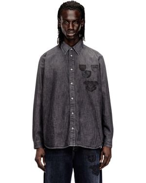 DIESEL Denim Shirt With Embroidered Emblem - Grey