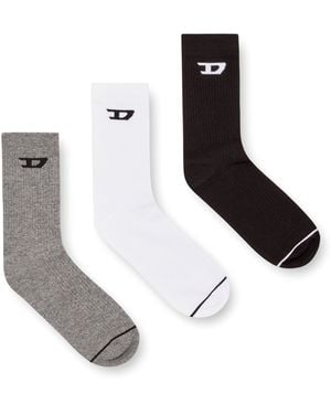 DIESEL Rippenstricksocken Im Dreierpack Mit D-Logo - Weiß