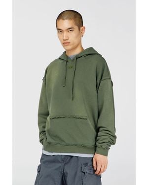 DIESEL Faded Cotton Hoodie With Frayed Details - Green