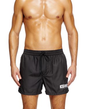 DIESEL Mid-Length Swim Shorts With Logo Print - Blue