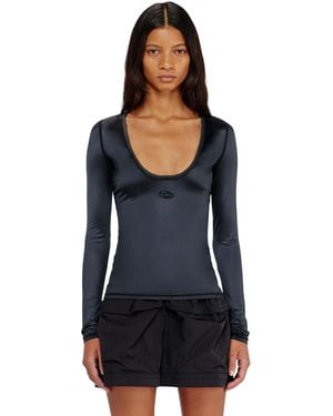 DIESEL Nylon Slim Top Scoop Neck With Logo Oval D Embroidery - Black