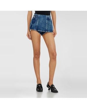 DIESEL Denim Peplum Shorts With Shadow Patches - Blue