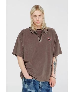 DIESEL Chenille Polo Shirt With Shield Patch - Brown