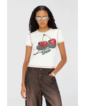 DIESEL Slim Cotton T-Shirt With Cherry Print - White