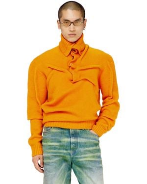 DIESEL Maglione Con Bottoni Al Collo - Arancione