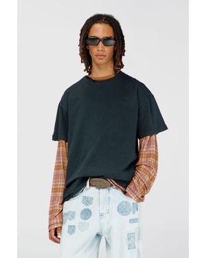 DIESEL T-Shirt Mit Ausgefransten Kanten Und Kristalldetails - Blau