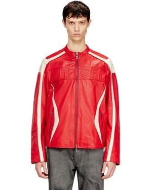 DIESEL Colour-Block Leather Biker Jacket - Red