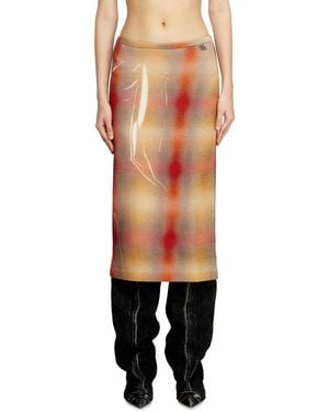 DIESEL Wool Midi Skirt With All-Over Check Print - Black