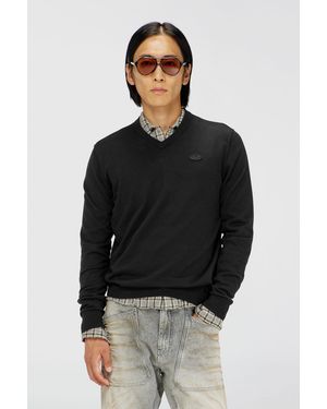 DIESEL Cotton Knit V-Neck With Tonal Oval D Logo - Black