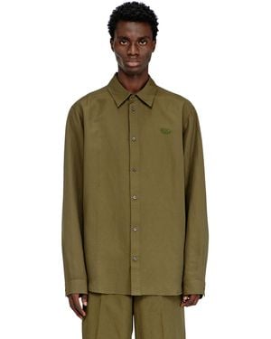 DIESEL Linen-Blend Shirt With Logo Embroidery - Green