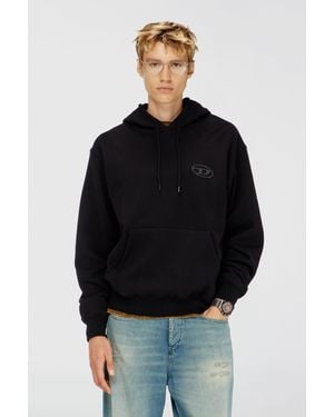 DIESEL Sudadera Con Capucha De Algodón Con Bordado Del Logotipo Oval D Tono Sobre Tono - Negro