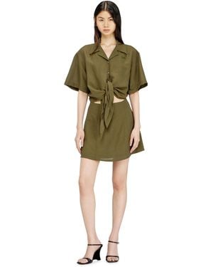 DIESEL Linen-Blend Mini Dress With Waist Knot - Green