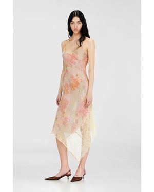 DIESEL Midi Slip Dress With Floral Print And Lace Trim - White