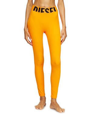 DIESEL Microfibre Leggings With Cut-Off Logo - Yellow