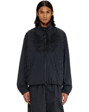 DIESEL Nylon Pinstripe Jacket With Phoenix Embroidery - Blue