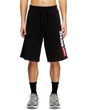 DIESEL Fleece Shorts With Maxi Logo Patch - Black