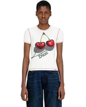 DIESEL Slim Cotton T-Shirt With Cherry Print - White