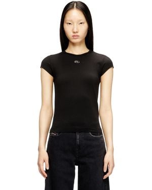 DIESEL T-Shirt With Cut-Out Embroidered Logo - Black