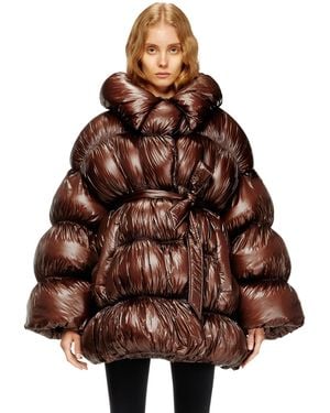 DIESEL Short Quilted Down Coat With Belt - Brown