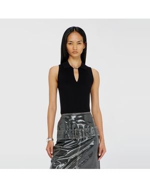 DIESEL Sleeveless Rib-Knit Polo Top - Black