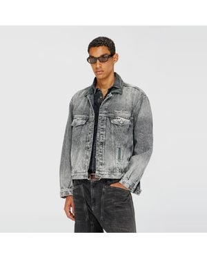 DIESEL Denim Trucker Jacket With Tonal Leather Trims - Gray