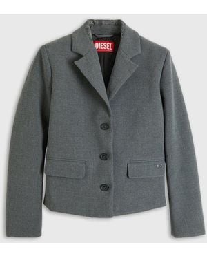 DIESEL Cropped Blazer With Denim-Trimmed Collar - Gray