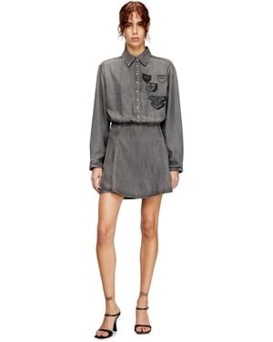 DIESEL Denim Dress With Embroidered Patches - Grey