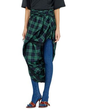 DIESEL Draped Tartan Midi Skirt With Lace Trim - Green