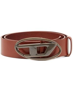 DIESEL 3.9Cm Leather Belt With D Buckle - Brown