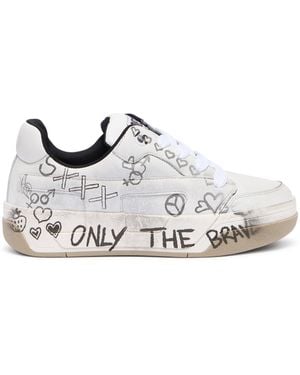 DIESEL D-Ollie-Leather Trainers With Graffiti Print - White