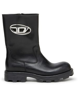 DIESEL D-Hammer-Cut-Out Leather Boots With Logo Hardware - Black