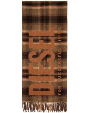 DIESEL Wool-Blend Scarf With Check Pattern - Brown